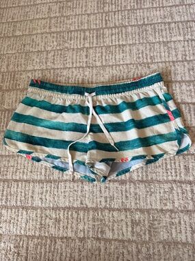 Billabong Teal and Cream Striped Women’s Board Shorts sizeM 1973 capsule edition